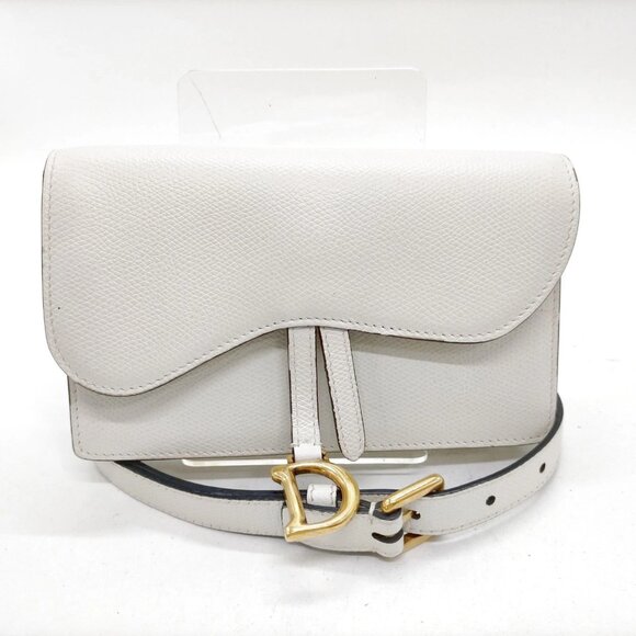 Christian Dior Wallet Saddle Belt Bag White Leather 698-083025 - Picture 1 of 9